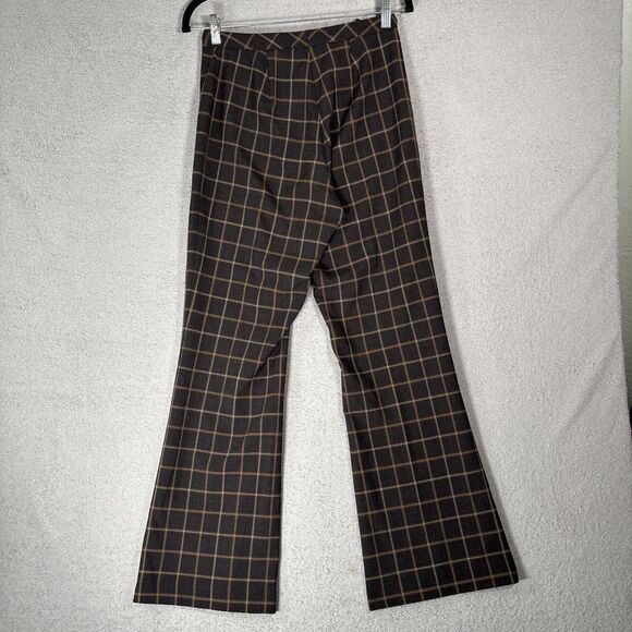 Womens Size Small Brown Plaid Pants Wide Leg Flare Dark Academia Heritage Basics - Picture 9 of 11